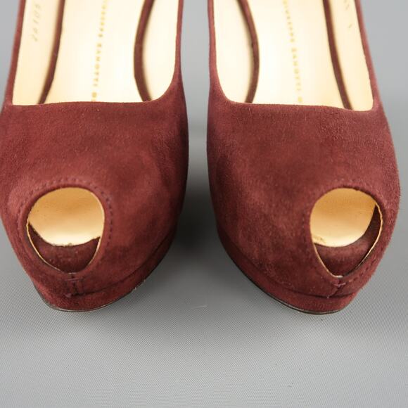 GIUSEPPE ZANOTTI Size 6.5 Burgundy Suede Peep Toe Platform SHARON Pumps - Picture 5 of 9